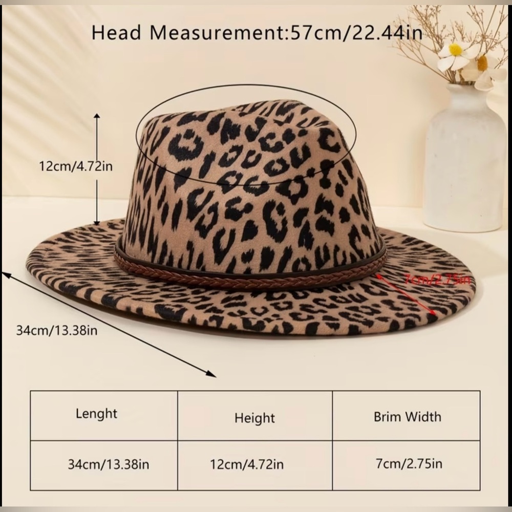 Leopard Print Wide-Brim Fedora Hat - Brown - Picture 4 of 6